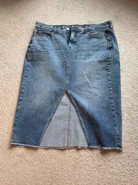 Torrid Denim A-Line Midi Front Slit Raw Hem Casual Skirt